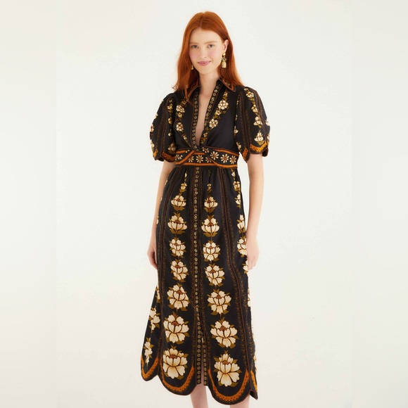 Farm Rio Black Bold Flowers Organic Cotton Midi Dress - Picture 3 of 8